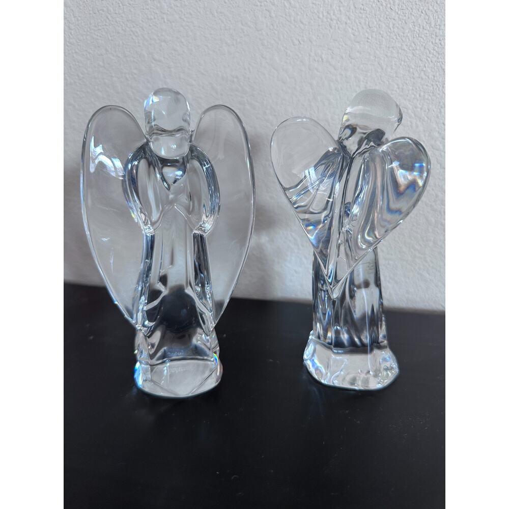 Baccarat Crystal Nativity Angel Praying Figurines Set of 2 Glass
